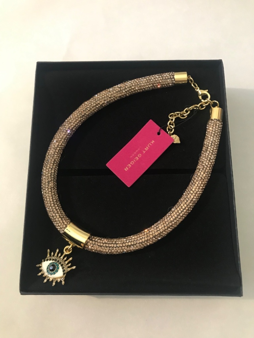 Kurt Geiger Rhinestone Mesh Collar Rope Sparkly Necklace 16" - Picture 4 of 7